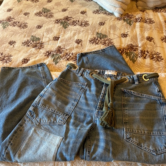 We The Free Blue barrel Jeans with Green Tie - Picture 5 of 12